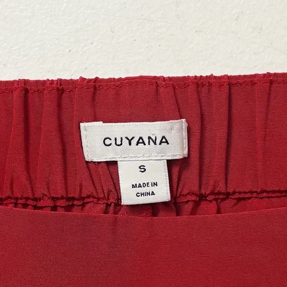 Cuyana Silk High Rise Pleated Wide-Leg Trouser Pant in Poppy Red - Picture 7 of 8